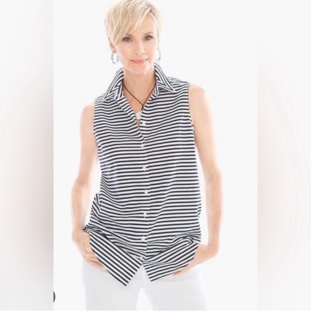 Chico's Black and White Effortless Sleek Stripe Sina II Shirt Size 3.5 (XL, 18)